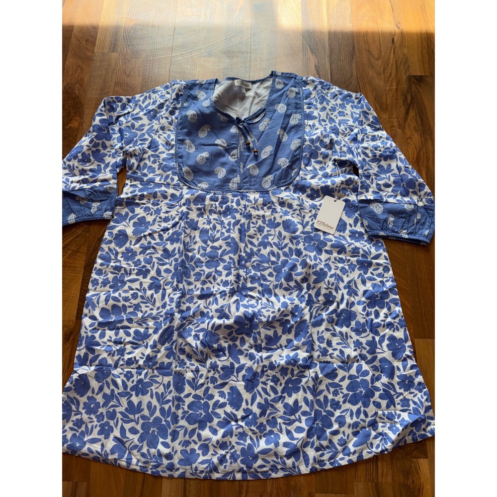 P.J. Salvage Nightgown Womens Large Blue White Floral Cotton NEW Dress swimcover